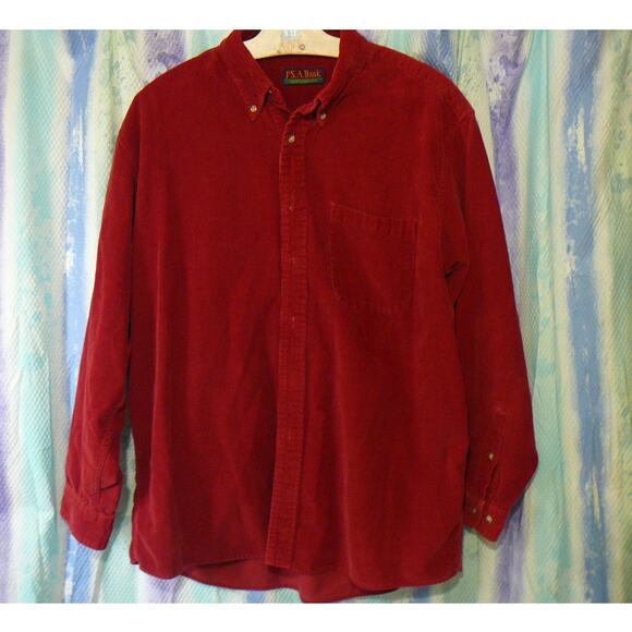 Vintage Jos A Bank Sportswear Red Corduroy Long Sleeve Button Up Shirt - Picture 1 of 6